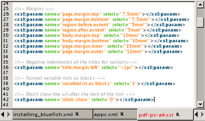 Capture d'écran de la zone d'édition de Bluefish 1.0