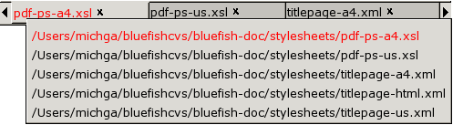 Capture d'écran de la liste des documents ouverts